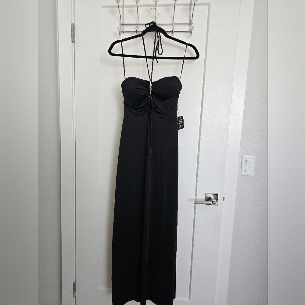 Express Women's XS Black Keyhole Halter Maxi Dress Party Cocktail